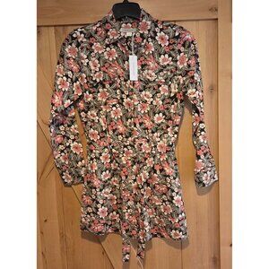 NEW Outerknown Romper Jumpsuit Size XS Pink Floral Linen Organic Cotton Shortall